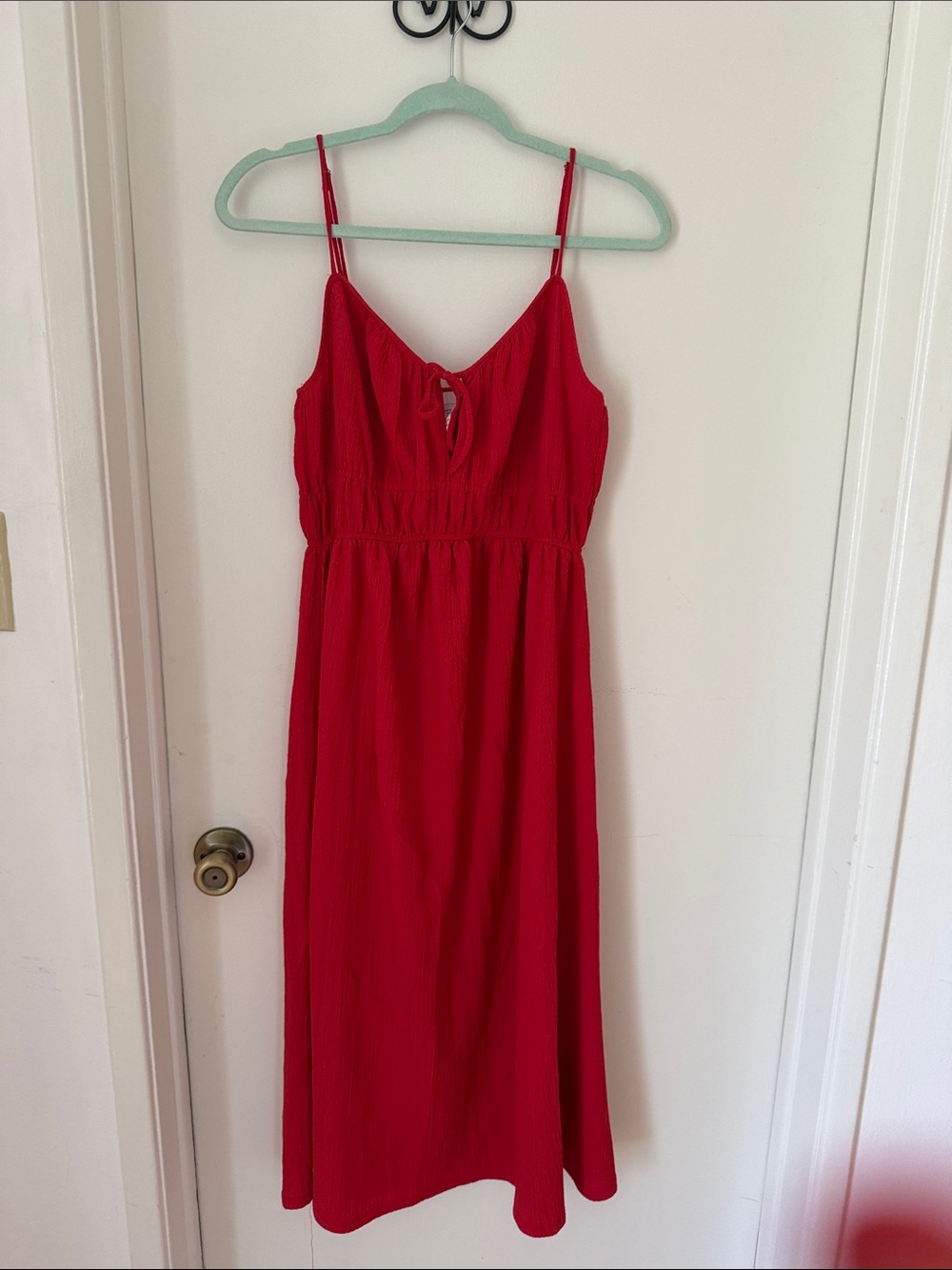 H&M Bright Red Midi Dress with Adjustable Spaghetti Straps